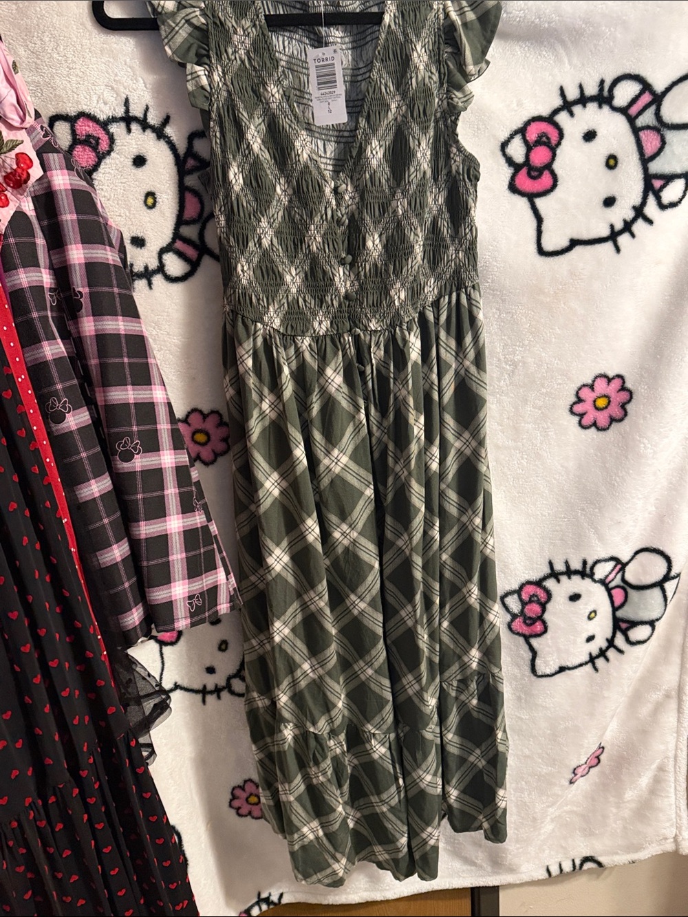 torrid Olive and Cream Plaid Midi Dress